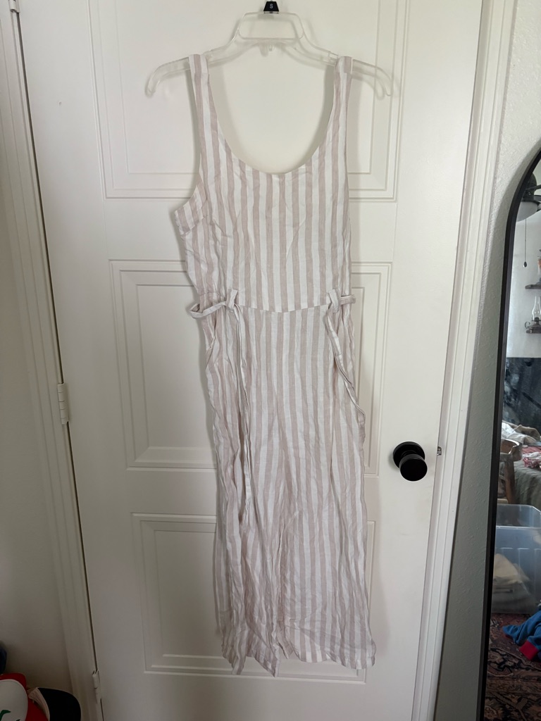Women's Striped Linen-Blend Sleeveless Maxi Jumpsuit - White & Pinkish Tan